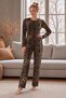 Luxury Suede Crew Neck Patterned Long Sleeve Women's Pajama Set - 2