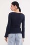 Ribbed Boat Neck Flare Sleeve Slim Fit Blouse - 6