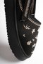 Women's Black Winter Embroidery Detailed Furry Thick Sole Slippers - 7