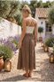 Camel Lined Foldable Fabric Waist Casual Cotton Long Woven Skirt 95 65 - 7