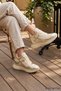 Aurelia Beige Gold Patent Leather Laced Hidden Padding Casual Shoes