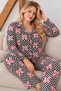 Luxury Suede Buttoned Plaid Patterned Long Sleeve Plus Size Women's Pajama Set