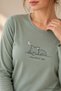 Women's Cat Patterned Long Sleeve Pajama Set Green 100% Cotton - 2