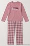 Women's Plaid Pattern Lycra Thermal Long Sleeve Pajama Set Powder - 6