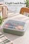 Green Striped Lunch Box with 5 Compartments, Fork and Spoon, and Transparent Lid. - 3
