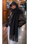 Black Thick Tassel Shawl – Soft and Wide Structure, Ideal for Cold Weather Sal1257 - 4