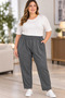 Large Size Pocketed Elastic Stamped Trousers