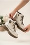 Women's Thick Serrated Sole Lace-Up Sneaker Boots with Internal Zipper, Comfortable Daily Winter Ankle Boots - 3