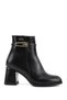 Women's Black Zippered Thick Heeled Boots