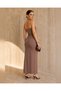 Brown Strapless Slit Combed Cotton Dress - 2