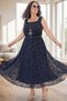 Thin Belt Detail, Flock Print Pattern, Elastic Waist, Lined, Plus Size Tulle Skirt - 3
