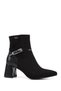 Women's Black Suede Zippered Thick Heeled Boots