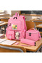 Pink Plush Teddy Bear Accessory and Meal Drawing Detailed Front Pocket School Bag Set (3-Piece)