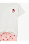 Cotton Crew Neck Short Sleeve Strawberry Embroidery 2'Li T-Shirt and Leggings Set - 4