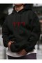 Unisex Black Oversized Hooded 100% Cotton 3 Thread B Printed Hoodie Wide Size