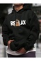 Unisex Black Oversized Hooded 100% Cotton 3 Thread B Printed Hoodie Wide Size