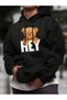 Unisex Black Oversized Hooded 100% Cotton 3 Thread B Printed Hoodie Wide Size