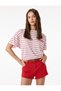 Comfortable Fit Short Sleeve Crew Neck Printed Striped T-Shirt