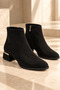 Women's Black Suede Zippered Short Boots with Thick Heels, Daily Stylish Ankle Boots 501 - 4