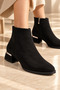 Women's Black Suede Zippered Short Boots with Thick Heels, Daily Stylish Ankle Boots 501
