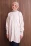 Women's crew neck diamond pattern 80cm soft knit tunic 1140 ecru