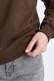 Women's Relax Fit Comfortable Cut Cotton Soft Textured 3-Thread Fleece Crew Neck Brown Sweatshirt - 4
