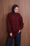 Women's crew neck diamond pattern 80cm soft knit tunic 1140 burgundy - 3