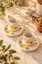 Yellow Floral Patterned Ceramic Turkish Coffee Cup Set for 2 People, 4 Piece Gift Coffee Set with Saucers - 3