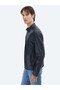 Black Regular Fit Stand Collar Sheepskin Leather Coat - 3
