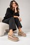 Women's Beige Embroidered Buckle-Strapped Fur-Lined Suede Thick Platform Sole Loafer Boots - 4