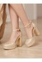Gold Glitter Ankle Strap Platform Heeled Evening Dress Shoes - 6