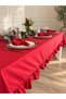 Pearl Velvet Textured Ruffled Tablecloth Red - 5