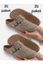 2Li Imported Unisex Comfort Model Winter Closed Front Orthopedic Felt Daily Sabo House Slippers Tan