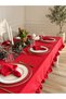 Pearl Velvet Textured Ruffled Tablecloth Red - 6