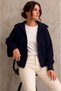 Women's Navy Blue Turn-Down Collar Thessaloniki Knit Zippered Knitwear Cardigan - 3