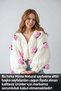 Hand Knitted Cream Pink Floral Puffy Cardigan Chunky Cardigan Pinterest Cardigan - 2