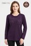Women's Plum Winter Peony Pattern Collar and Sleeves Embroidered, Stoned Clover Fabric Mother Combed Cotton Blouse