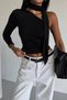 Women's One-Shoulder Detailed Scarf Sandy Fabric Blouse - 2