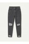 Women's Gray Snow Smoke Ripped Detailed Mom Fit Jeans - 6