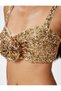 X Sibil Çetinkaya - Sequined Crop Evening Dress Blouse with Straps and Rose Detail - 5