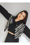 Women's Design Denim Jacket with Stone Embellishment Detail Black O Oversized Denim Coat - 7