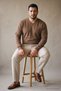 Men's Large Size V-Neck Oversized Basic Brown Sweatshirt - 5