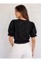 Embroidered Blouse with Scallop Detail |   D2875 - Black - 3