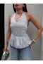 Polka Dot Ruffled Blouse with Neck Tie - 2