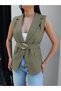 Linen Vest with Gold Buckle Belt - 3