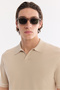 Men's Beige Polo Collar Buttonless 100% Cotton Soft Touch Regular Fit Knitwear T-Shirt A61Y5041 - 2