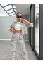 Gabardine Palazzo Trousers - Zeo Pattern - 6