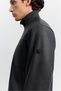 Men's Black Stand Collar Faux Seasonal Comfort Fit Leather Coat A62Y6107 - 3