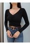 Gathered Front V-Neck Long Sleeve Blouse - 2