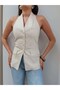 Halter Neck Linen Vest with Pocket Appearance - 3